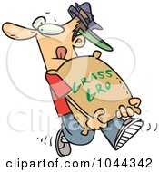 Royalty Free RF Clip Art Illustration Of A Cartoon Landscaper Carrying A Bag Of Fertilizer by toonaday