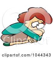 Poster, Art Print Of Cartoon Scared Woman Curled Up In A Fetal Position