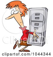 Cartoon Businesswoman Carrying A Filing Cabinet
