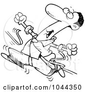 Poster, Art Print Of Cartoon Black And White Outline Design Of A Black Businessman Breaking Through The Finish Line Ribbon