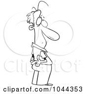 Cartoon Black And White Outline Design Of A Lying Man Crossing His Fingers Behind His Back