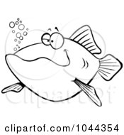 Poster, Art Print Of Cartoon Black And White Outline Design Of A Happy Fish