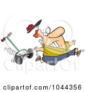 Poster, Art Print Of Cartoon Man Running From A Lawn Mower