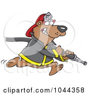 Poster, Art Print Of Cartoon Fire Fighter Bear Carrying A Hose