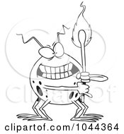 Royalty Free RF Clip Art Illustration Of A Cartoon Black And White Outline Design Of A Fire Bug Holding A Match