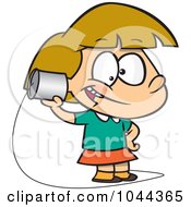 Cartoon Girl Using A Can Phone