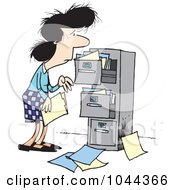 Cartoon Businesswoman At A Messy Cabinet