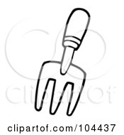 Royalty Free RF Clipart Illustration Of A Coloring Page Outline Of A Gardening Hand Fork