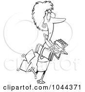 Royalty Free RF Clip Art Illustration Of A Cartoon Black And White Outline Design Of A Businesswoman Carrying And Dropping Files