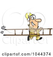 Poster, Art Print Of Cartoon Fire Fighter Carrying A Ladder