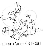 Poster, Art Print Of Cartoon Black And White Outline Design Of A Businessman Running With His Pants On Fire