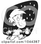Cartoon Black And White Outline Design Of A Boy Catching Fire Flies