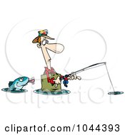 Poster, Art Print Of Cartoon Fish Sticking His Tongue Out At A Wading Fisherman