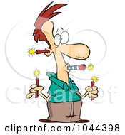 Royalty Free RF Clip Art Illustration Of A Cartoon Man Holding A Lot Of Fireworks