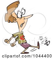 Royalty Free RF Clip Art Illustration Of A Cartoon Woman Wearing A 40 Shirt And Kicking 50