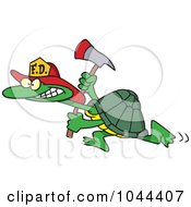 Poster, Art Print Of Cartoon Fire Fighter Tortoise Carrying An Axe