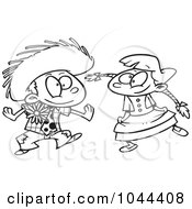 Cartoon Black And White Outline Design Of A Boy And Girl Dancing At A Fiesta