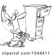Poster, Art Print Of Cartoon Black And White Outline Design Of A Businessman Carrying A Filing Cabinet