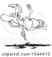 Royalty Free RF Clip Art Illustration Of A Cartoon Black And White Outline Design Of A Floating Businessman Holding His Arms Out