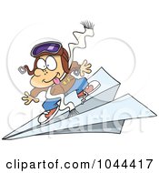 Cartoon Pilot Boy Flying On A Paper Plane