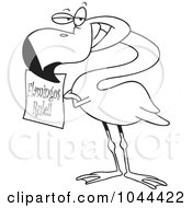 Royalty Free RF Clip Art Illustration Of A Cartoon Black And White Outline Design Of A Flamingo Holding A Flamingos Rule Sign