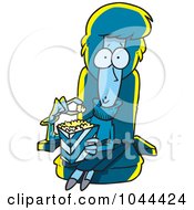 Royalty Free RF Clip Art Illustration Of A Cartoon Woman Eating Popcorn And Watching A Chick Flick by toonaday