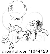 Royalty Free RF Clip Art Illustration Of A Cartoon Black And White Outline Design Of A Flightless Bird Tied To A Balloon