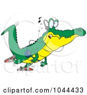 Poster, Art Print Of Cartoon Gator Walking And Listening To Music