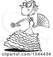 Cartoon Black And White Outline Design Of A Beautiful Flamenco Dancer