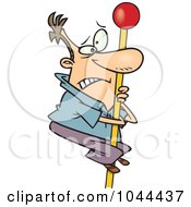Royalty Free RF Clip Art Illustration Of A Cartoon Man Climbing A Flag Pole by toonaday