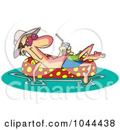 Cartoon Man Floating In An Inner Tube With A Beverage
