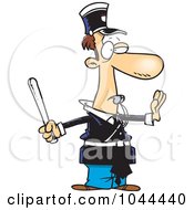 Poster, Art Print Of Cartoon Officer Gesturing To Stop And Whistling