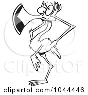 Royalty Free RF Clip Art Illustration Of A Cartoon Black And White Outline Design Of A Flamingo Covering His Ears by toonaday