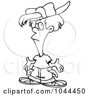 Royalty Free RF Clip Art Illustration Of A Cartoon Black And White Outline Design Of A Flat Broke Teen Boy