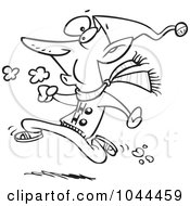 Royalty Free RF Clip Art Illustration Of A Cartoon Black And White Outline Design Of A Fit Elf Running