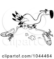 Poster, Art Print Of Cartoon Black And White Outline Design Of A Flamingo Running