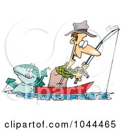 Cartoon Fish Tugging On A Mans Line