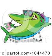 Poster, Art Print Of Cartoon Fish Relaxing On A Lounge Chair And Sipping A Beverage