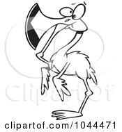 Poster, Art Print Of Cartoon Black And White Outline Design Of A Flamingo Covering His Mouth