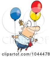 Cartoon Businessman Floating Away With Balloons
