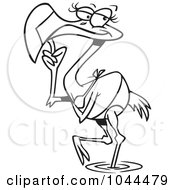Royalty Free RF Clip Art Illustration Of A Cartoon Black And White Outline Design Of A Flamingo Babe In A Bikini