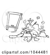 Cartoon Black And White Outline Design Of A Flattened Businessman Hit By A Big Rig