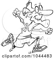 Royalty Free RF Clip Art Illustration Of A Cartoon Black And White Outline Design Of A Fit Senior Man Running