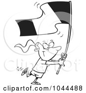 Poster, Art Print Of Cartoon Black And White Outline Design Of A Flag Bearer Girl Walking