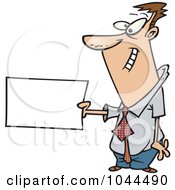 Cartoon Businessman Holding Out A Flash Card
