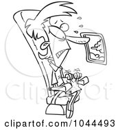 Royalty Free RF Clip Art Illustration Of A Cartoon Black And White Outline Design Of A Female Passenger With A Fear Of Flight