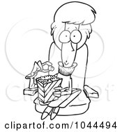 Poster, Art Print Of Cartoon Black And White Outline Design Of A Woman Eating Popcorn And Watching A Chick Flick