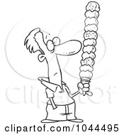 Royalty Free RF Clip Art Illustration Of A Cartoon Black And White Outline Design Of A Man Holding A Huge Ice Cream Cone