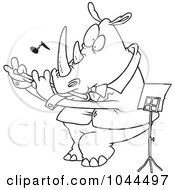 Royalty Free RF Clip Art Illustration Of A Cartoon Black And White Outline Design Of A Flautist Rhino by toonaday