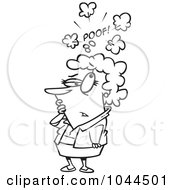 Poster, Art Print Of Cartoon Black And White Outline Design Of A Woman Confused Over Someone Fleeting